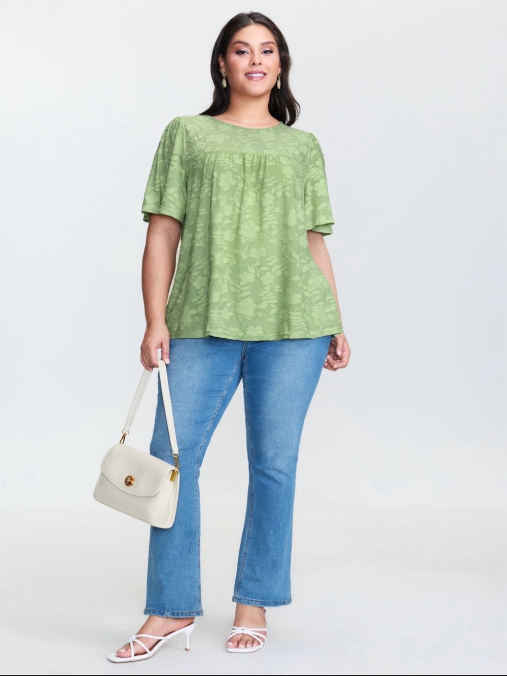 Bloomchic plus size Green Floral Lace Yoke Blouse -NWT